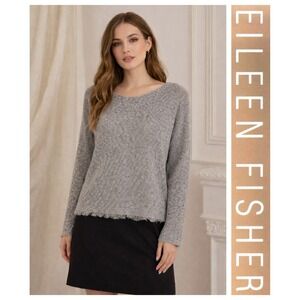 Eileen Fisher Gray 100% Organic Linen Fringe Hem Knit Sweater Quiet Luxury 2X